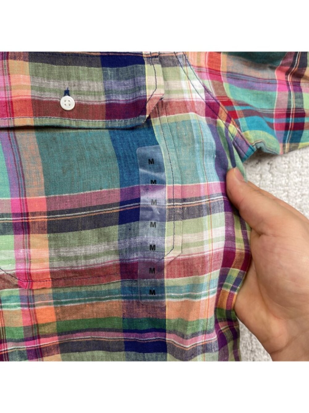 Polo Ralph Lauren Western Linen Button Up Dress Shirt Men Sz M Multicolor Plaid - Picture 9 of 16